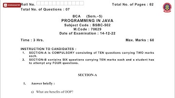 BCA 5TH SEM PROGRAMMING IN JAVA DEC 2022 | PTU