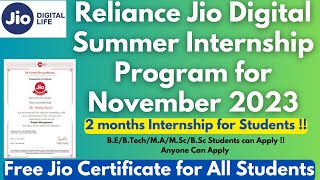 Reliance Jio Digital Internship Program 2023  | Reliance Jio Internship for College Students