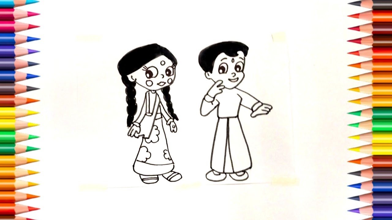 Chhota Bheem And Chutki Drawing Step by Step Easy For Kids and Beginners.