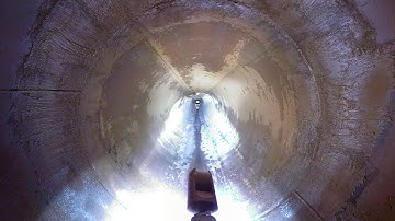Fast CCTV showing coating defects in 66 inch steel pipeline