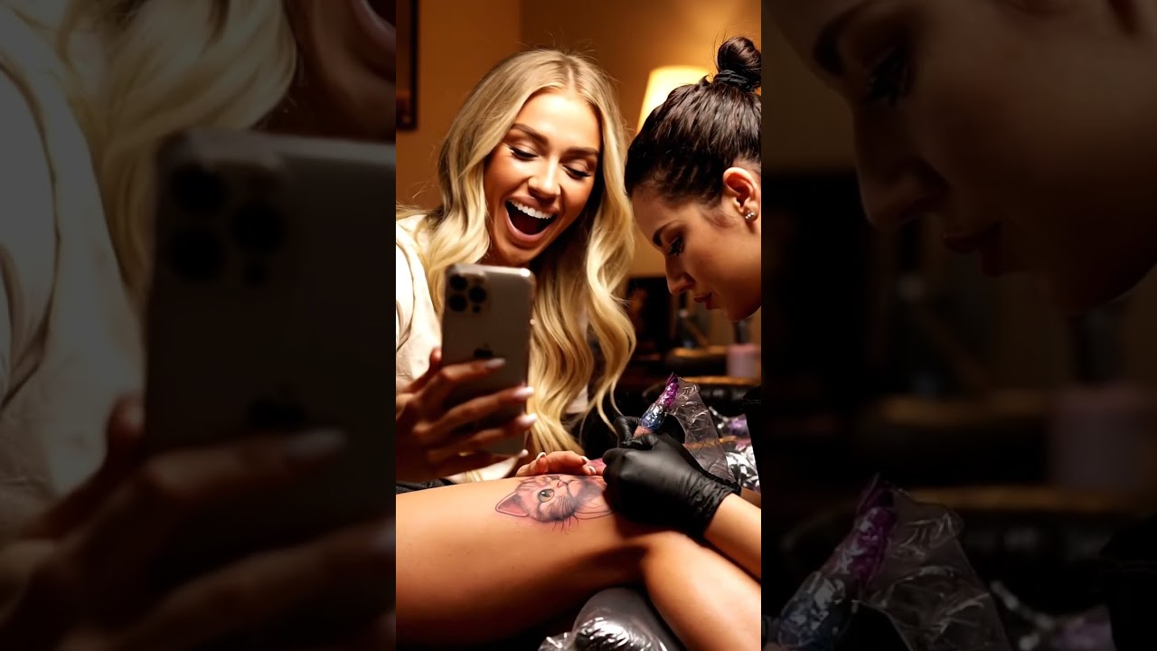 Cute Cat Tattoo 🐾✨ | 3D Art on Thigh 