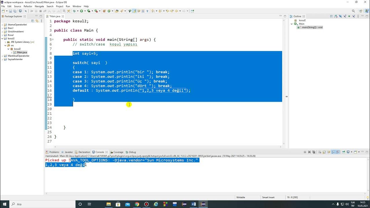 Java ile programlama temelleri 8- switch- case koşul yapısı - YouTube