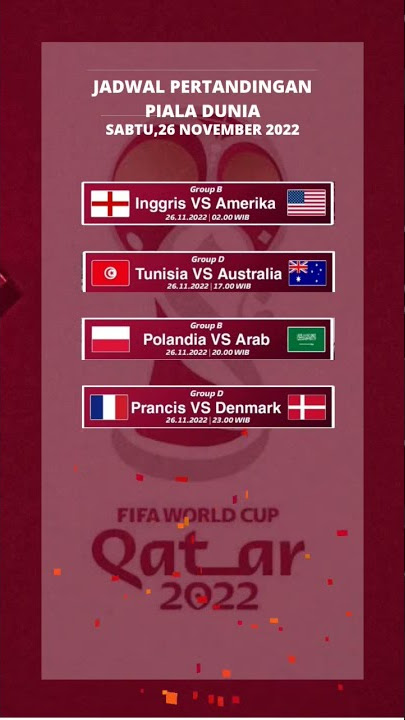 Jadwal piala dunia sabtu 26 november 2022