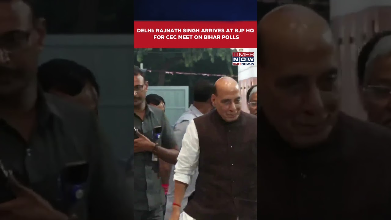 Delhi: Defence Minister Rajnath Singh arrives at BJP HQ For CEC Meeting On Bihar Elections 