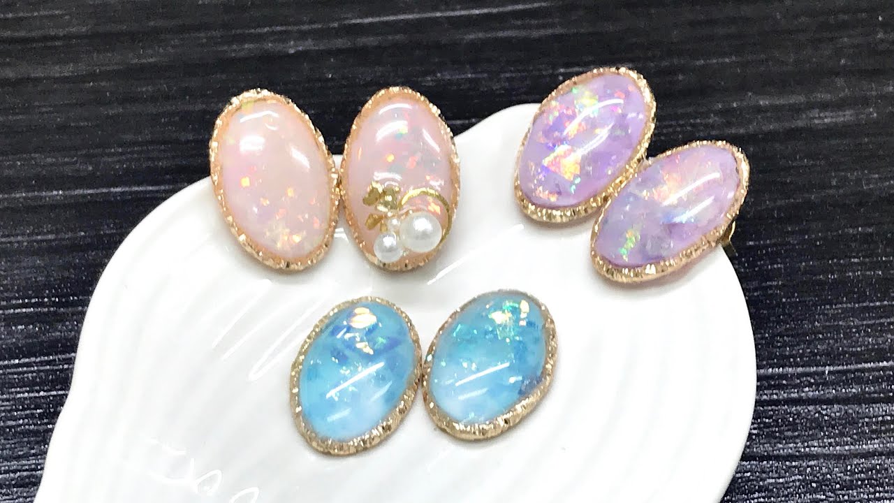 Uvレジン 100均 春色オパール風ピアス作ってみました Uv Resin Spring Color Opal Earrings Youtube