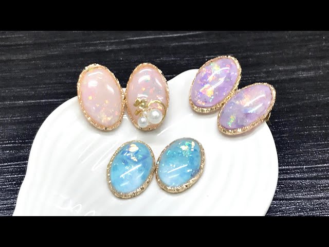 【UVレジン　100均】春色オパール風ピアス作ってみました♡ UV resin Spring color opal earrings♡