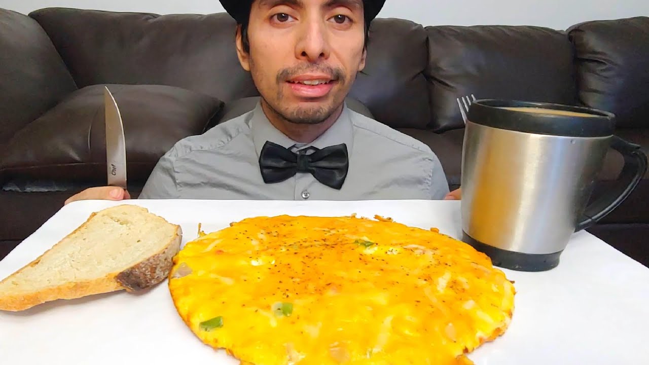 CHEESE, ONIONS, BELL PEPPERS SIX EGG OMELETTE BREAKFAST MUKBANG EATING SHOW