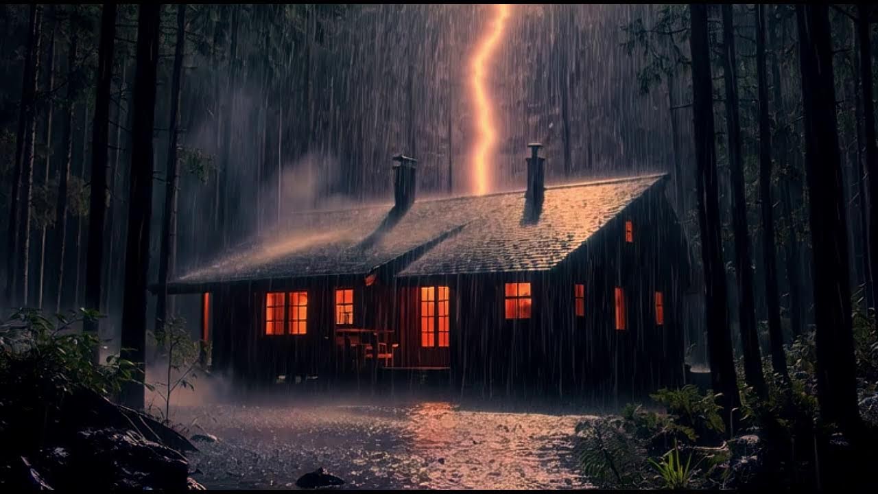 LIVE 24/7  🌧️ Rainy Cozy Cabin in the Forest  🔥 | Deep Sleep  😴 |  Night Forest Ambience  |  Dark Sc