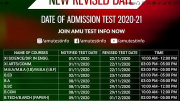 NEW Revised Admissions Test Schedule 2020-21 | Aligarh Muslim University | #AMU #AMUTestInfo