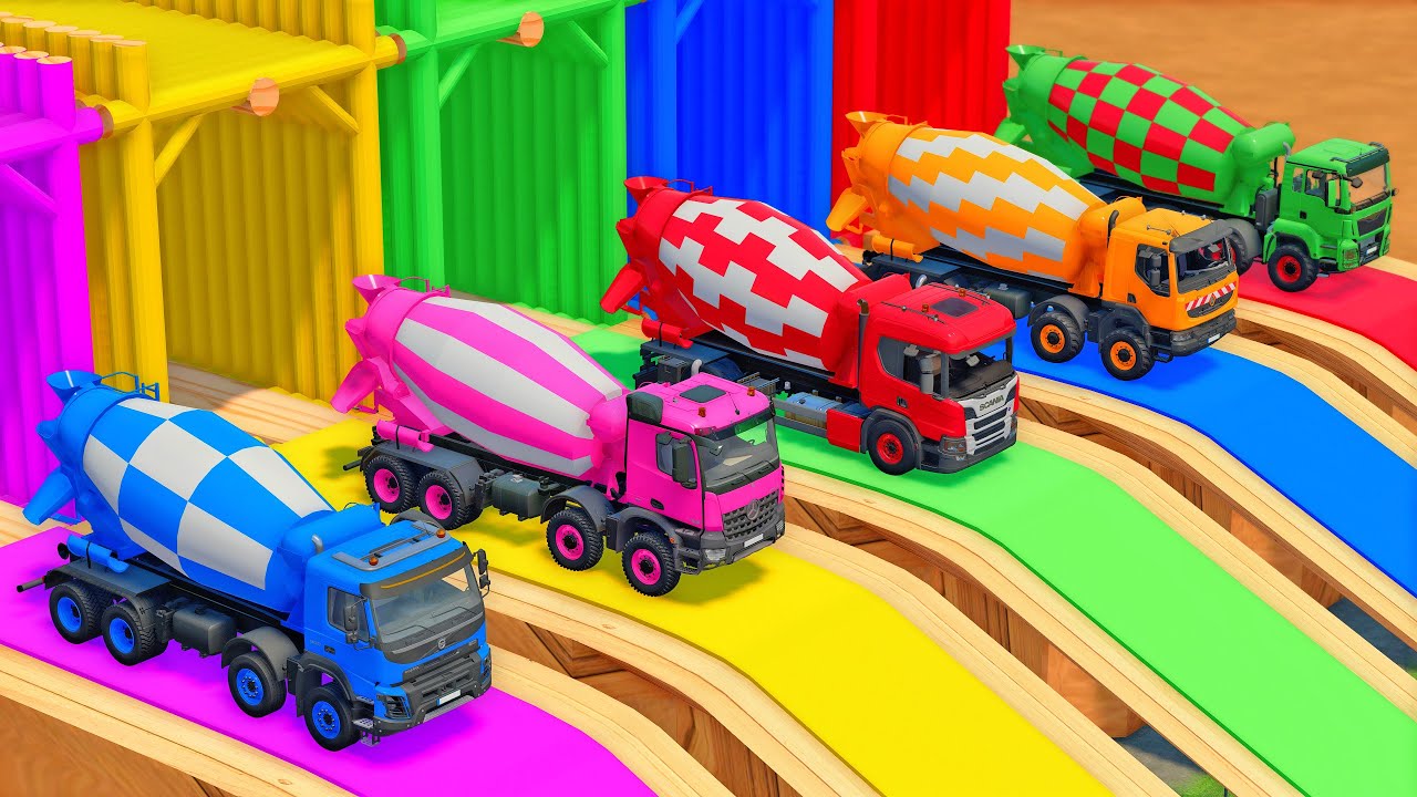 TRANSPORTING ALL COLOR MIXER TRUCK WITH FLATBED TRAILER TRUCKS