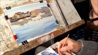 Watercolour painting for beginners, boats, buildings , skies, Cornish harbours, cornwall