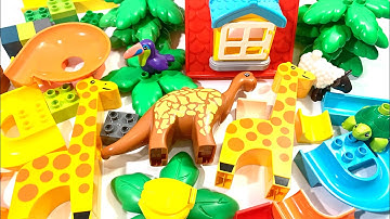 Satisfying Building Blocks Marble Run Race ASMR giraffes and Jurassic world dinosaur course