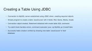 Creating a Table Using JDBC | Lecture 54: Demonstration—XXI