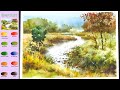 Without Sketch Landscape Watercolor - River Start (color name view, material introduce) NAMIL ART