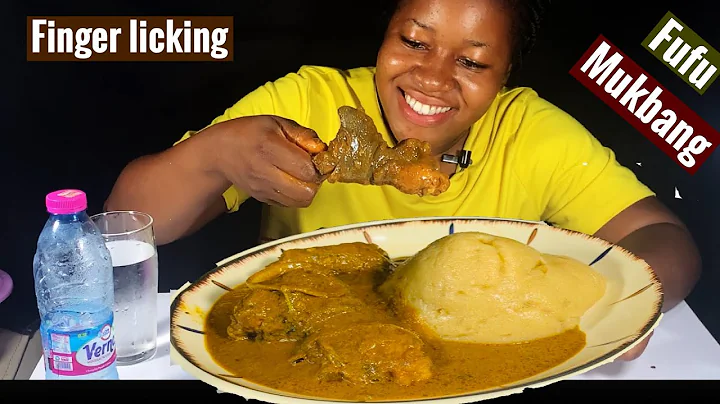 ASMR African food mukbang/Finger licking brown fufu/palmnut soup/goat meat😋😅💃
