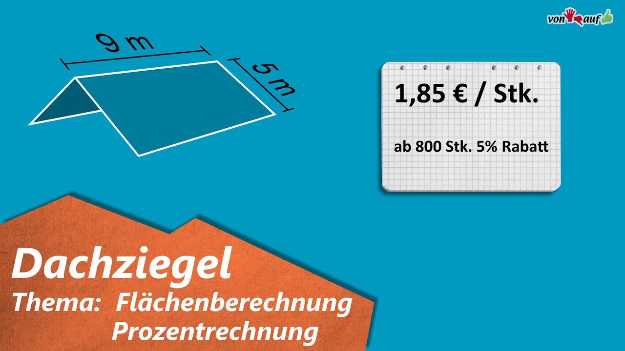 Animationsaufgabe Dachziegel - Flächenberechnung, Prozentrechnung - Klasse 7 - YouTube