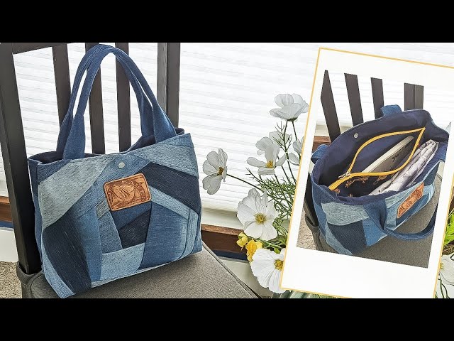 DIY BAG/JEANS BAG/HANDBAG INSERT ORGANIZER/RECYCLE OLD JEANS/EASY  TUTORIAL/DIY IDEA/DIY กระเป๋า 