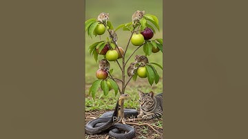 Cat Saves Mouse from Snake on Apple Tree