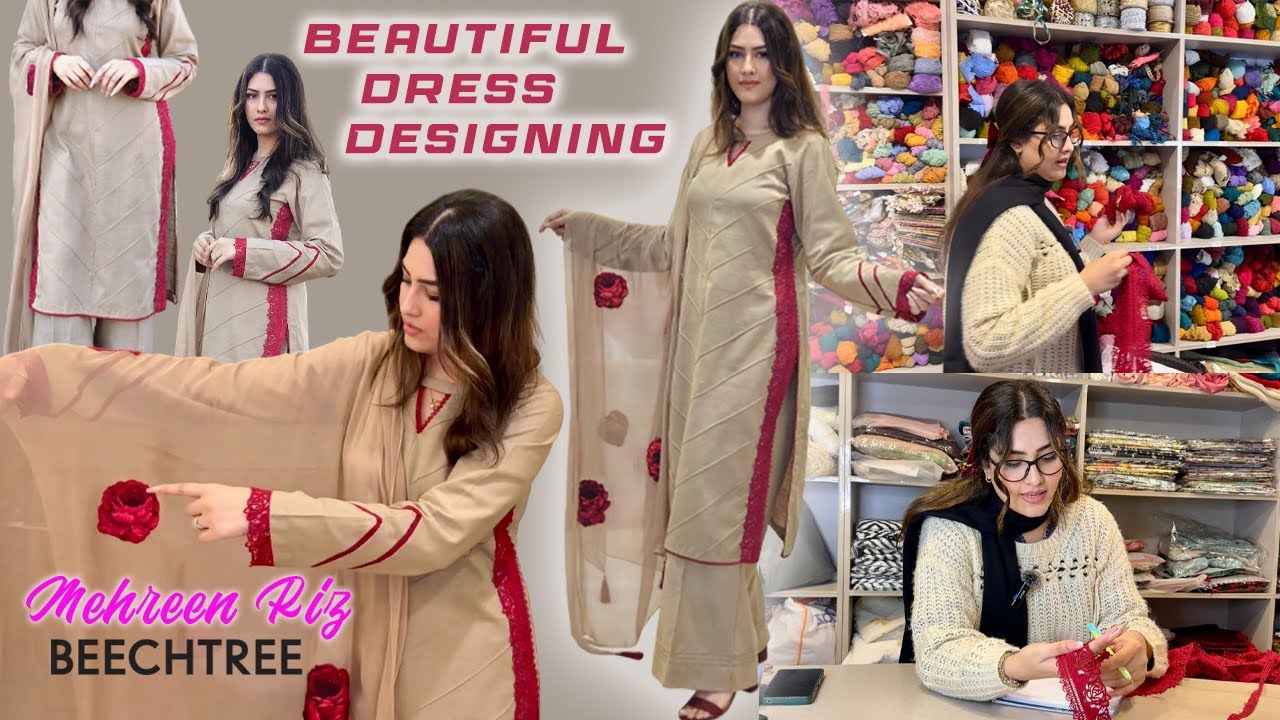 Beautiful plain dress designing 2025 | Flower patching on DUPATTA | Beechtree Khaddar | Mehreen Riz
