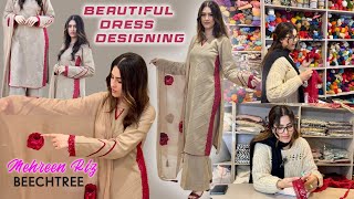 Beautiful Plain Dress Designing 2025 Flower Patching On Dupatta Beechtree Khaddar Mehreen Riz