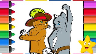 PUSS IN BOOTS COLORING PAGES! DOUBLE CAT COLORING 🐈