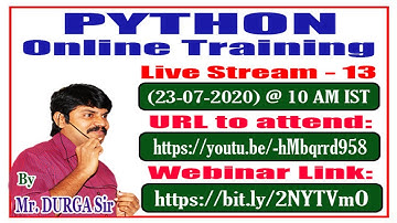 PYTHON Online Training || Live Stream - 13 || By Mr. DURGA Sir