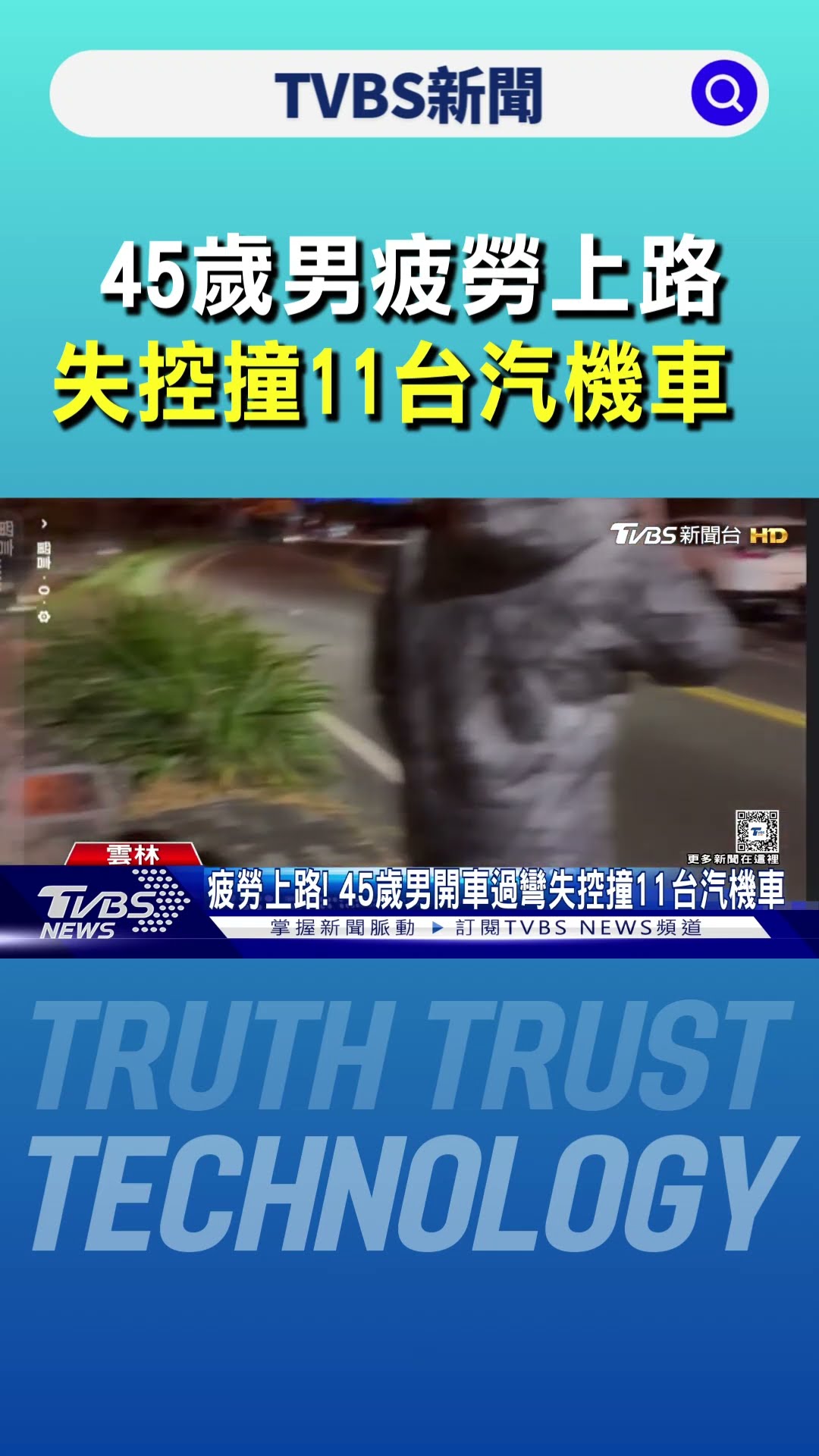 疲勞上路! 45歲男開車過彎失控撞11台汽機車 ｜TVBS新聞 @TVBSNEWS01