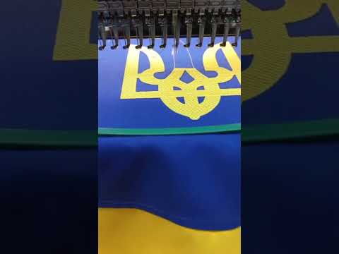 Прапор України 90х135 см з вишитим тризубом тканинний синьо-жовтий преміум якість, видео 1