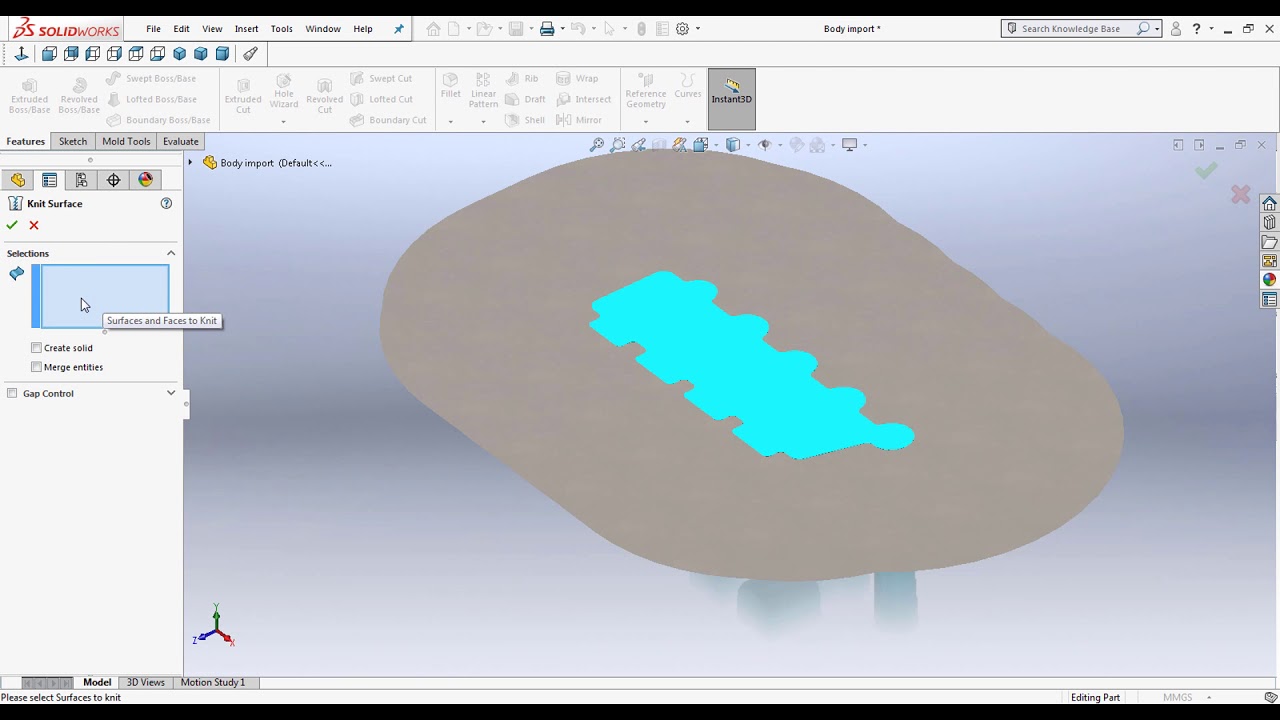 สอน SolidWorks ตอนที่ 69 คำสั่ง Knit Surface มาช่วยสร้างผิวหน้าCavity