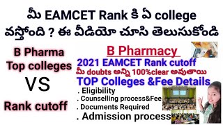 Ts Top B pharma colleges vs rank cutoff