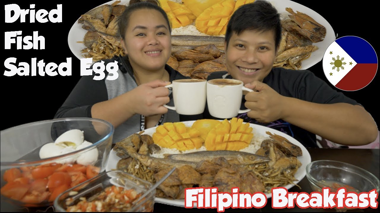 Filipino Food Breakfast Dried Fish 🐟 Salted Egg 🥚 Filipino Mangoes 🥭
