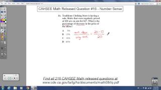 CAHSEE Math - Released Question #16 (Percent Increase and Percent Decrease)