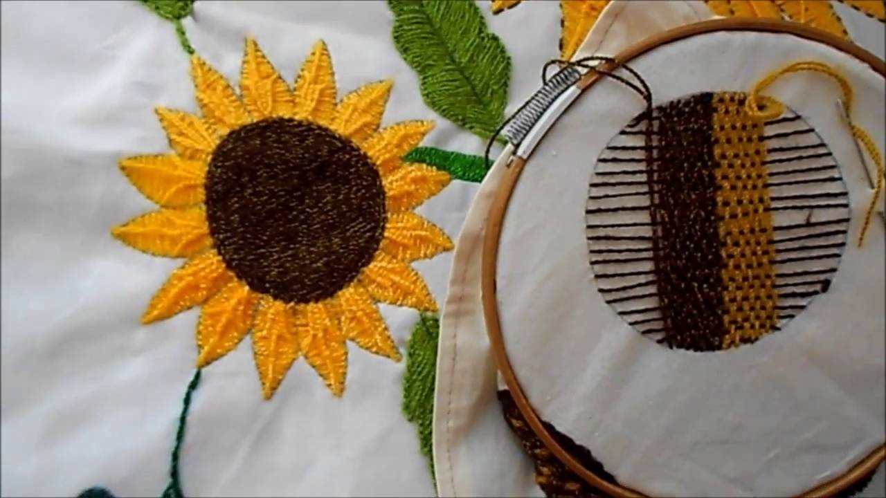 Centro de Girasol 3 | Como bordar un girasol - YouTube