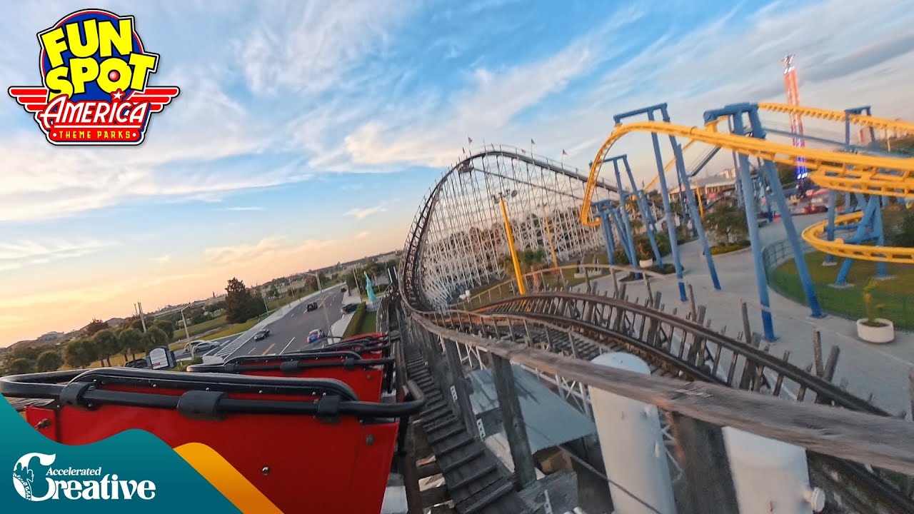 White Lightning back row on-ride 5K POV - Fun Spot Orlando FL