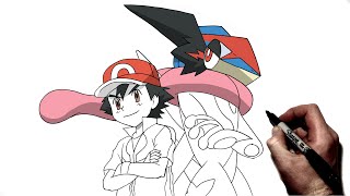 How To Draw Ash & Grininja | Step By Step | Pokemon