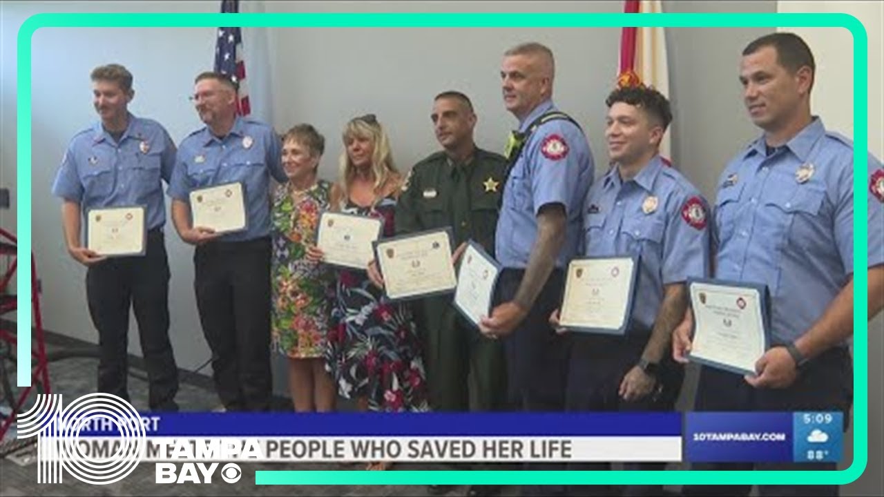 Sarasota woman meets first responders who saved her life - YouTube