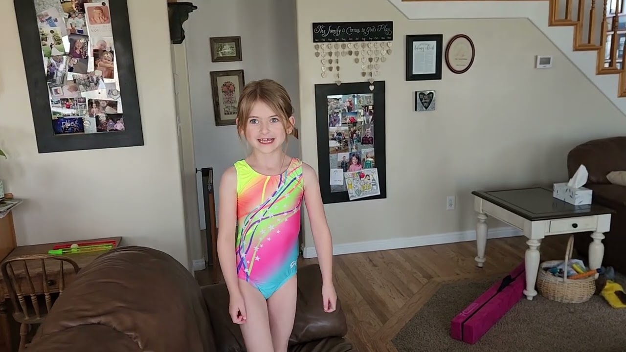 Scarlett does her best to practice the gymnastics vault at home...no springboard, no problem :)