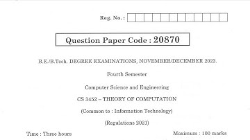 CS3452 | Theory of Computation | TOC | Apr May  2023 | Anna University | Questions