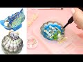 Cat Compact mirror- Seashell compact mirror/ shaker- Resin Crafts- DIY