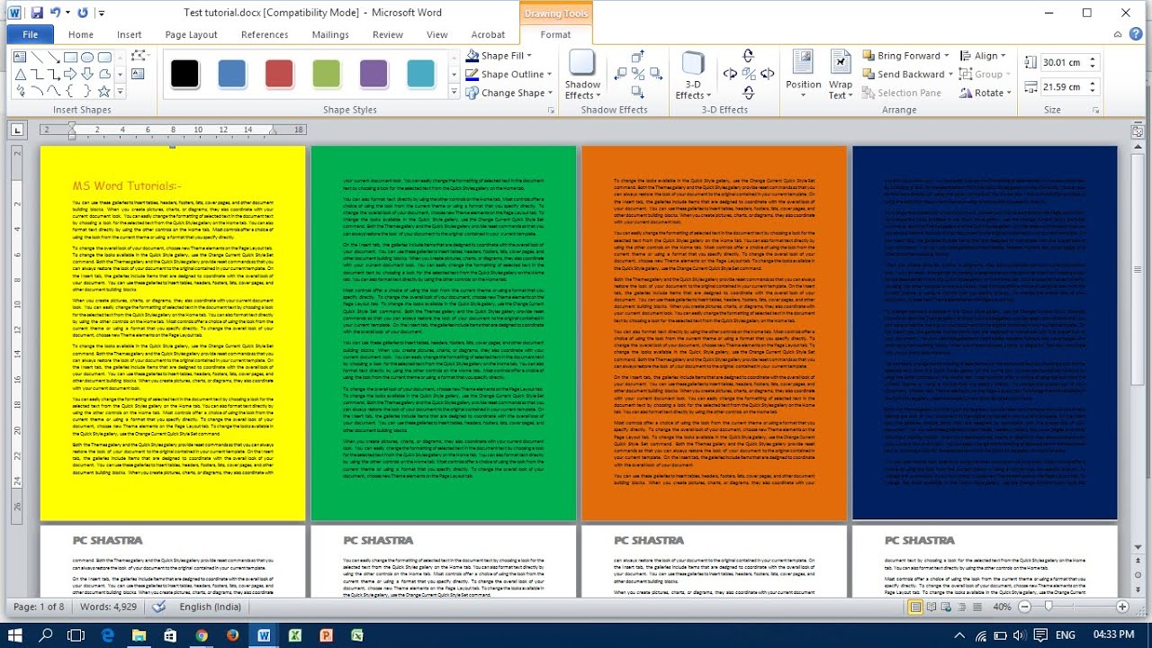 how to change layout of one page in word document