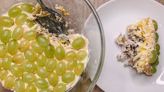 Салат с виноградом, курицей и грецкими орехами — быстрый и простой рецепт