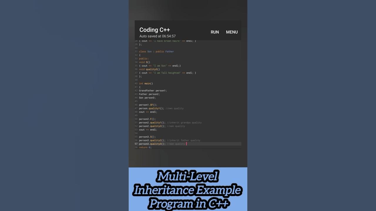 Multi-Level inheritance example program in c++ #multilevelinheritance # ...