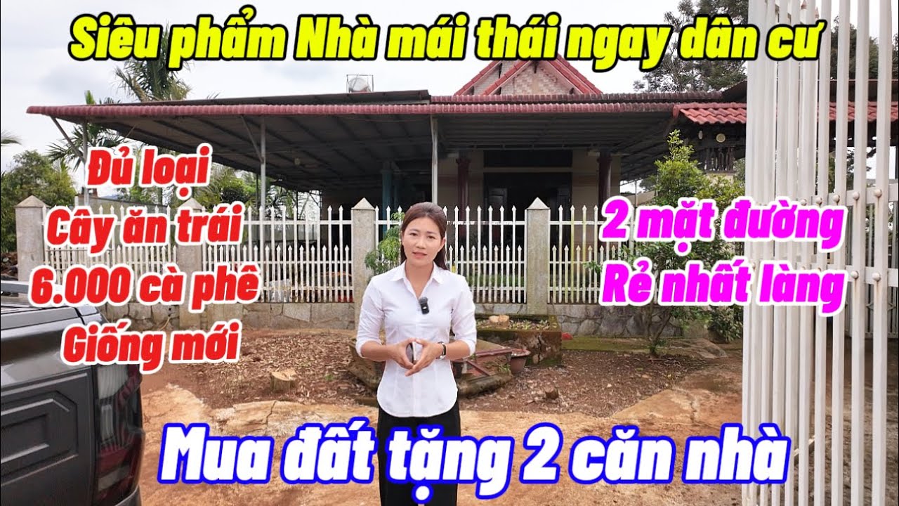 Siêu phẩm Nhà vườn ngay dân cư . Hai mặt đường . Mua đất tặng 2 căn nhà .Tặng 6.000 cà phê giống mới