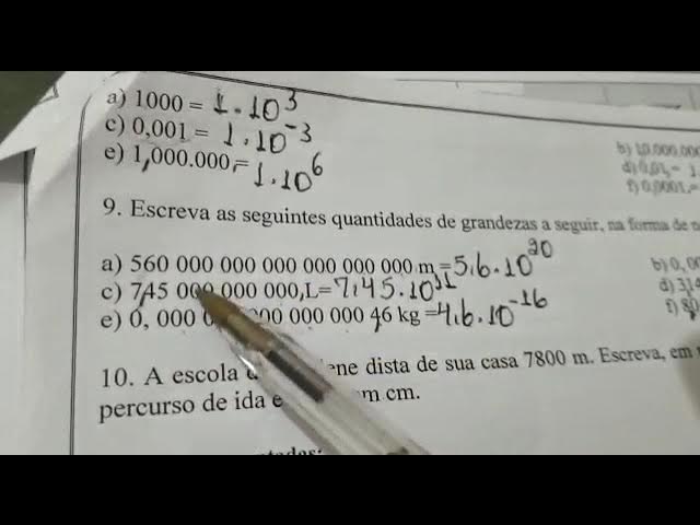 Exercício 1: Escreva os seguintes números em notação científica: a) 250000  = b) 4780 = c) 250 = d) 