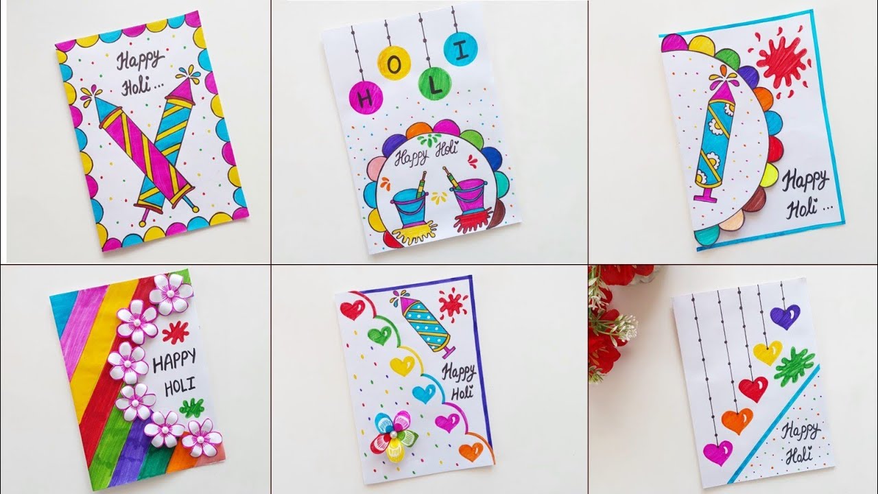 Cute 😍 6 Holi greeting card making idea 2025 / How to make Handmade Holi card for school competition