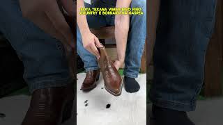 Bota Texana Cano Curto Com Bico Fino Country E Bordado Na Gáspea