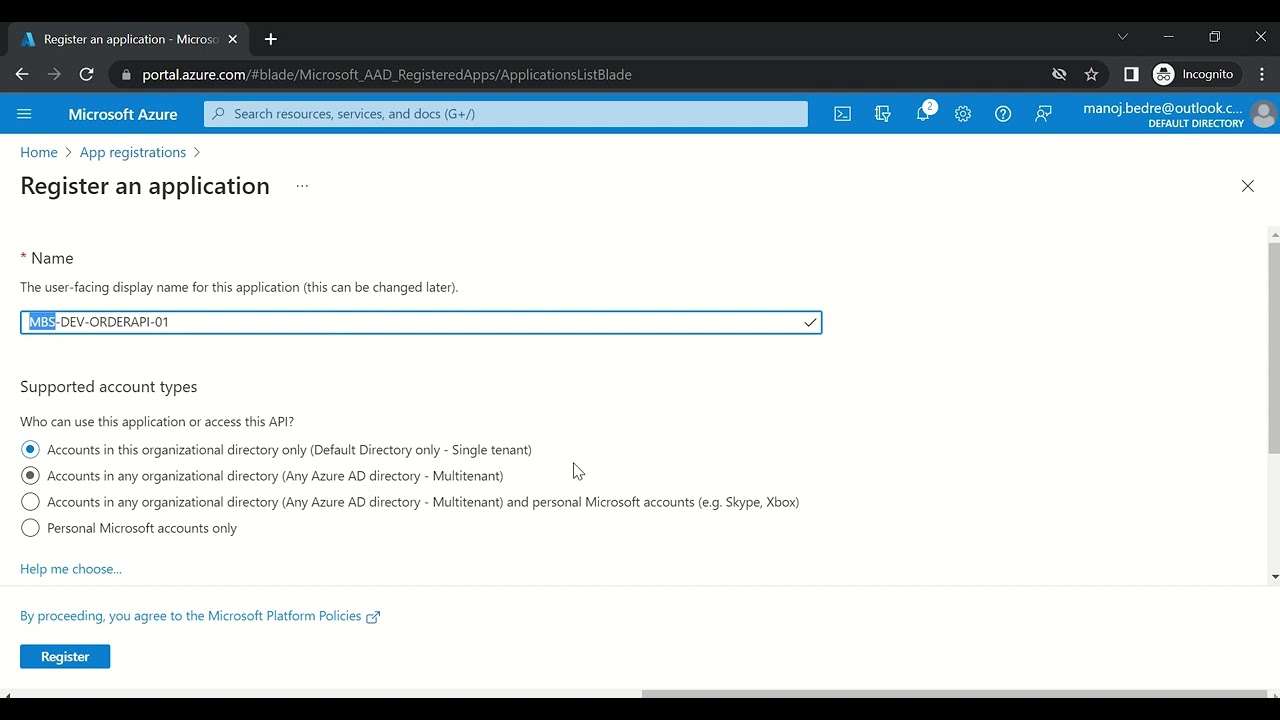 How to create App Registrations in Azure