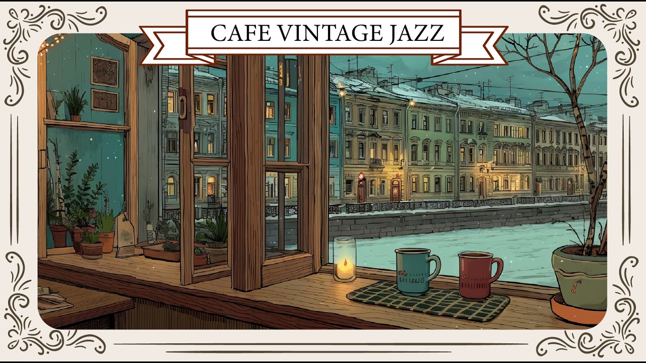 Relaxing Vintage Jazz in a Cozy Winter Cafe ❄️ | Snowy Window Ambience & Warm Candlelight