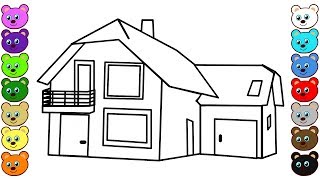 Cottage House in the Rain - Coloring Page and Drawing