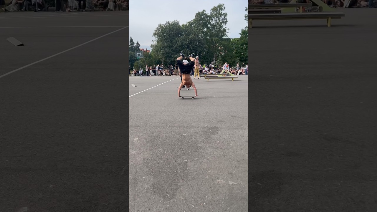 Handstand kickflip at Helride event. Free skate sesh. 